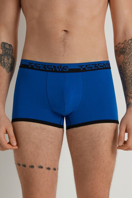 Tezenis Bawełniane Boxers with Logo Elastic Band Niebieskie Jasny | 7349-RSBWQ