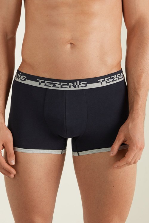 Tezenis Bawełniane Boxers with Logo Elastic Band Niebieskie Ciemny | 8546-WUBJX