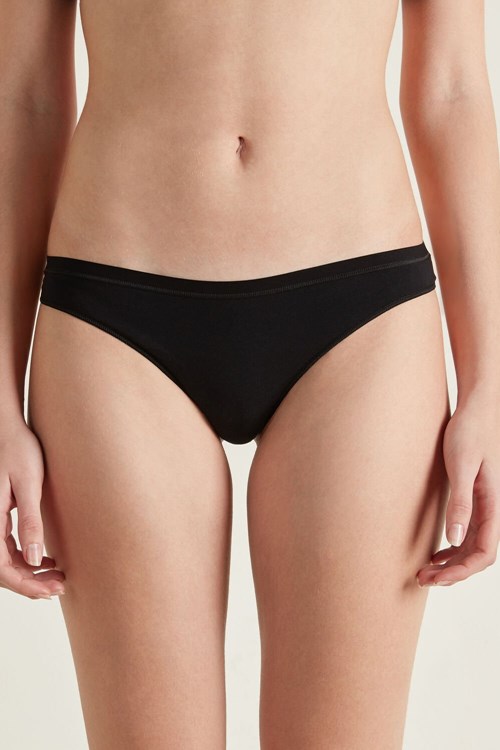 Tezenis Bawełniane Cheeky Briefs Czarne Czarne | 7531-WSCBO