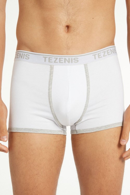 Tezenis Bawełniane Logo Bokser Briefs with Contrasting Edging Białe | 6749-SLRIF