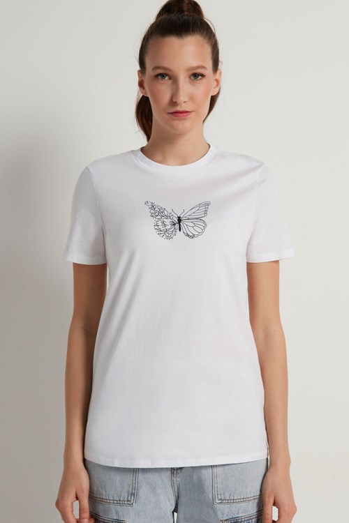 Tezenis Bawełniane Printed T-shirt Białe | 4328-OVCFI