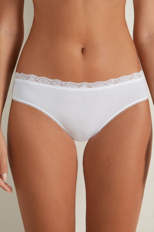 Tezenis Bawełniane and Recycled Koronkowe Scalloped Trim Panties Białe Białe | 4021-WORUZ