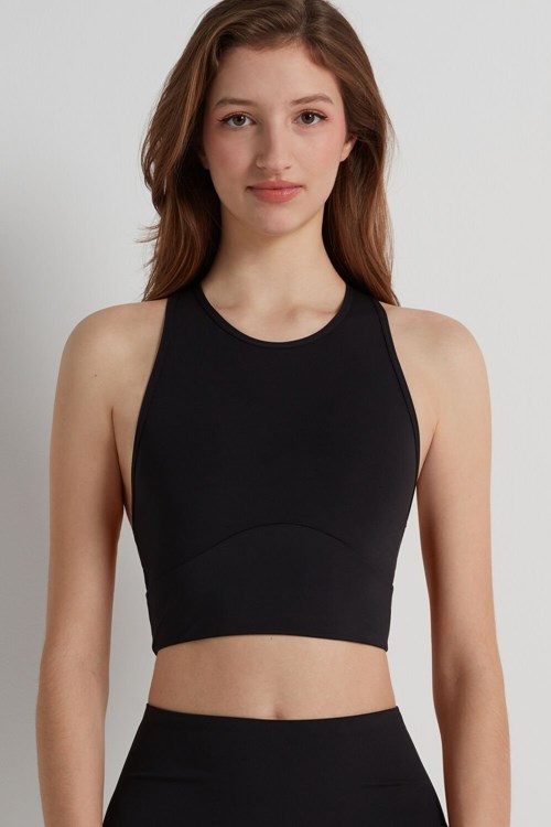 Tezenis Bez Rękawów Microfiber Crop Top Czarne Czarne | 2174-DHYSX