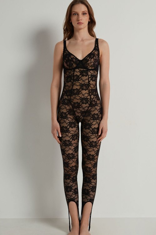 Tezenis Blooming Koronkowe Balconette Jumpsuit Czarne Czarne | 5914-KTBZJ