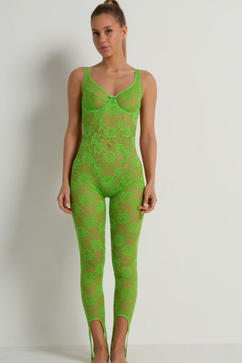 Tezenis Blooming Koronkowe Balconette Jumpsuit Zielone Zielone | 8349-VUSAZ