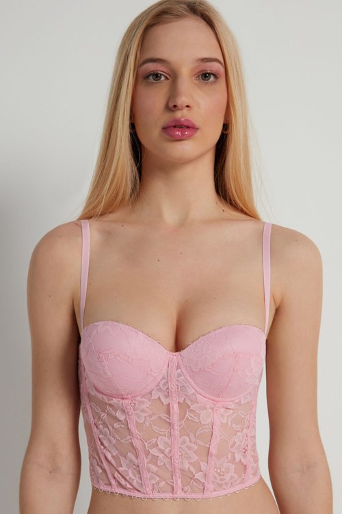 Tezenis Blooming Koronkowe Bandeau Bra Top Różowe Różowe | 0479-WGFJI