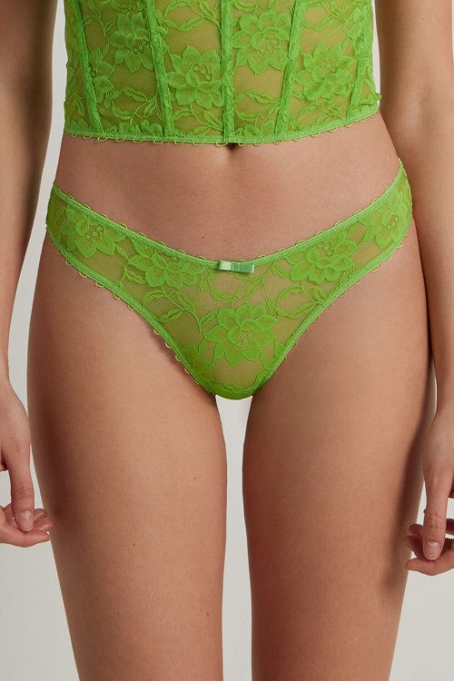 Tezenis Blooming Koronkowe High-Cut Brazilian Panties Zielone Zielone | 1276-GLESB