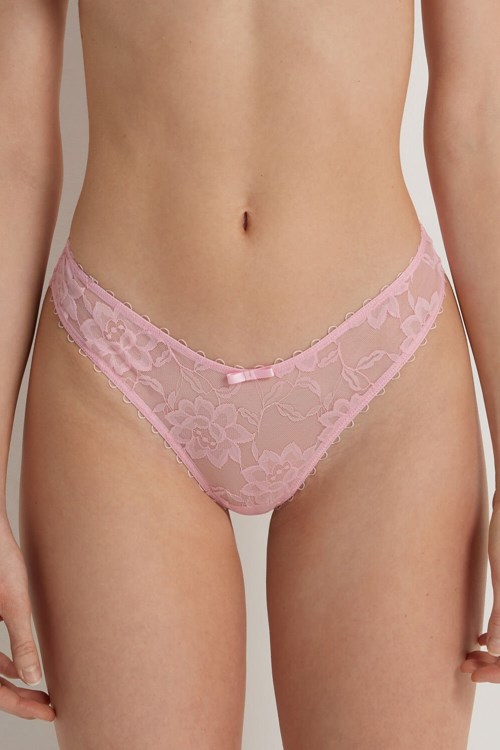 Tezenis Blooming Koronkowe High-Cut Brazilian Panties Różowe Różowe | 5093-HYSWM