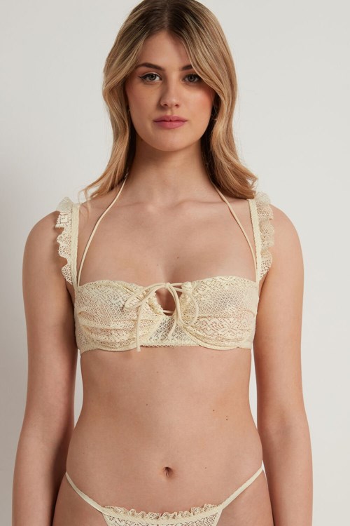 Tezenis Country Pointelle Tie Balconette Bra Ivory Ecru 265v | 1274-KCQVD