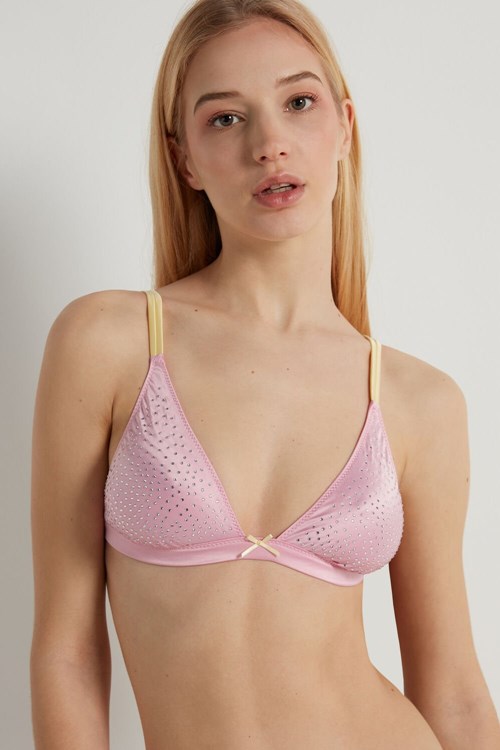 Tezenis Creamy Satin Triangle Bra with Rhinestones Różowe Różowe | 7085-EQPBU