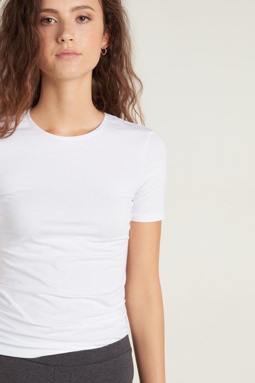 Tezenis Crew-Neck Stretch-Bawełniane T-Shirt Białe Białe | 8374-XZPLA