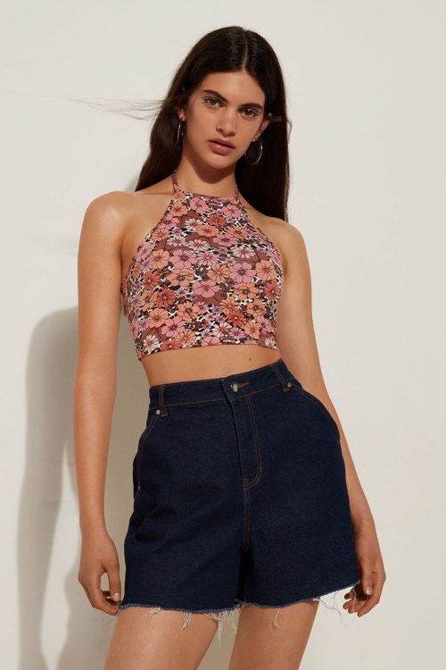 Tezenis Cropped Halter Top Floral Floral Animal Print 581v | 8645-BHSVR