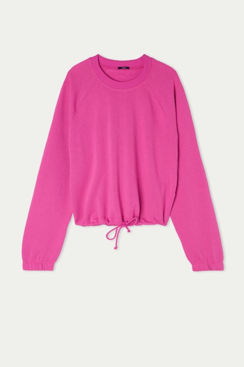 Tezenis Cropped Long-Sleeve Sweatshirt with Drawstring Różowe Fuksja Różowe | 2516-EJNCV