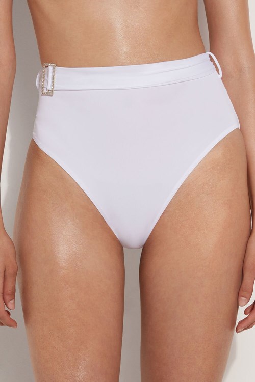 Tezenis Crystal Klamry High Rise Bikini Bottoms Białe Białe | 2374-TJRLD