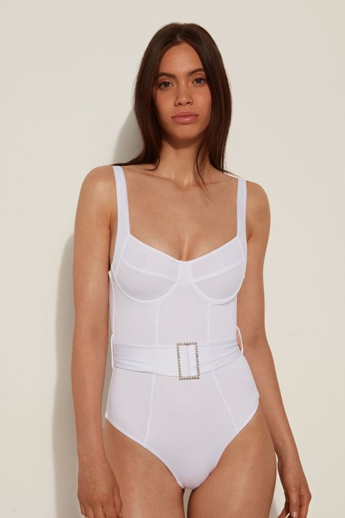 Tezenis Crystal Klamry One-Piece Swimsuit Białe Białe | 2178-CTPEO