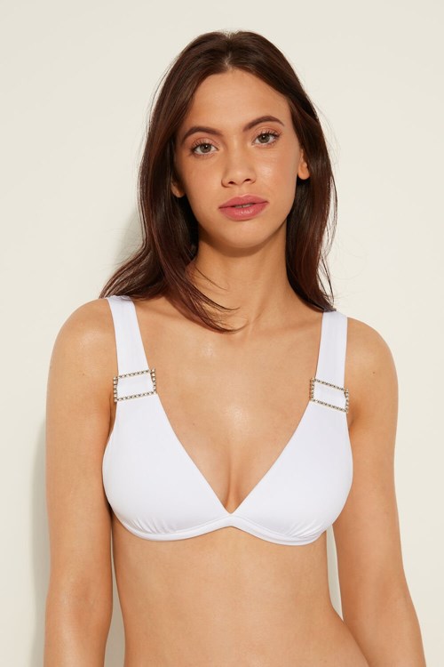 Tezenis Crystal Klamry Triangle Bikini Białe Białe | 4975-UNACP