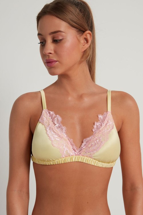 Tezenis Delicate Satin Triangle Bra Żółte Różowe | 3846-FSIVA