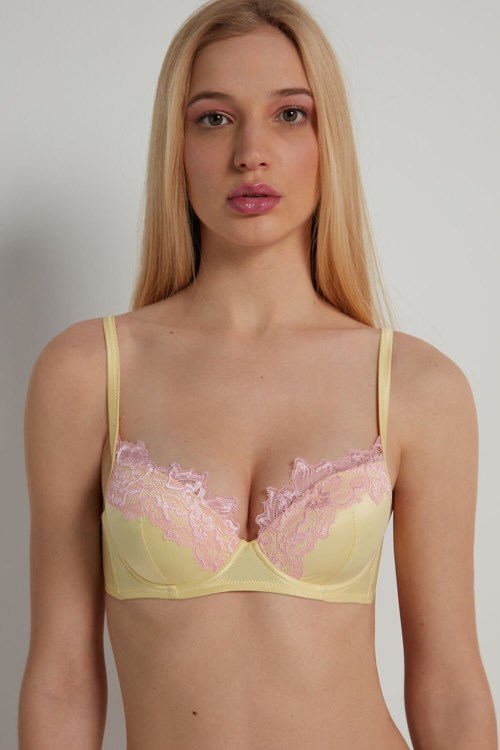 Tezenis Delicate Satin Wien Lightly Watowany Balconette Bra Żółte Różowe | 8930-EGXZH