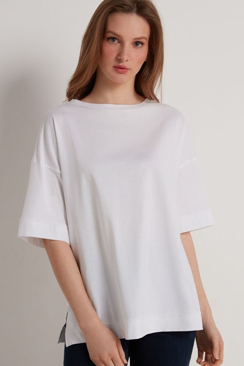 Tezenis Dropped Shoulder Bawełniane T-Shirt with Vents Białe Białe | 7894-JKCTY