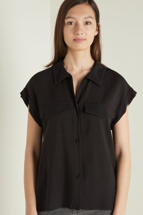 Tezenis Dropped Shoulder Cloth Shirt with buttons Czarne Czarne | 1095-VDXEG