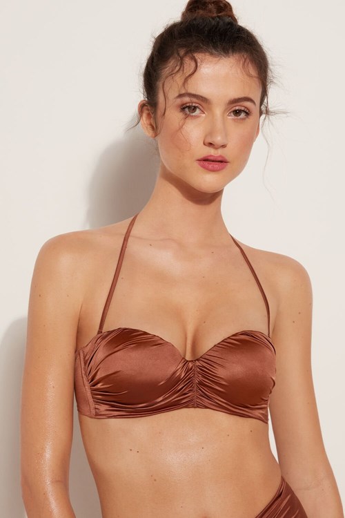 Tezenis Elegancki Dream Watowany Bandeau Bikini Top Brązowe Brązowe | 3748-CNOWG