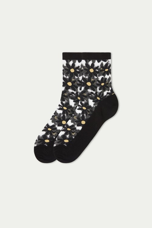 Tezenis Fancy Bawełniane Crew Socks Czarne Czarne | 8527-DYXAH