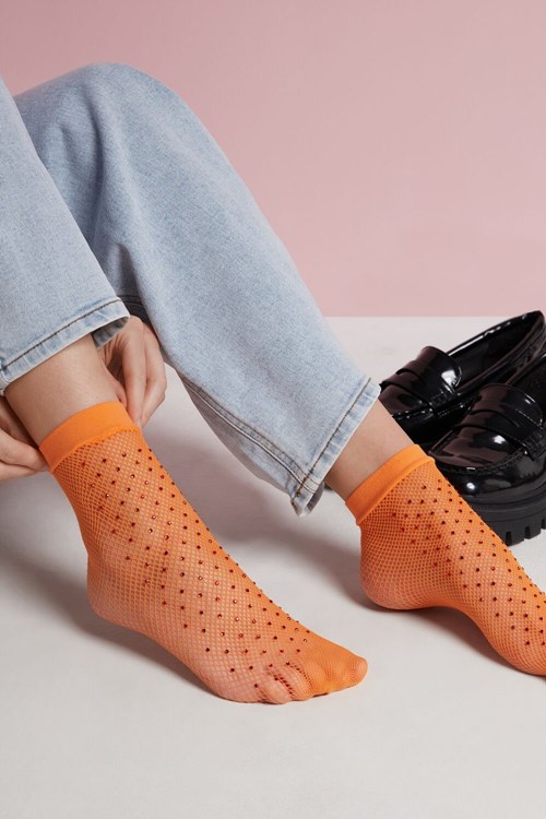 Tezenis Fishnet Socks with Rhinestones Pomarańczowe Pomarańczowe | 0945-GBEMQ