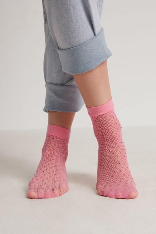 Tezenis Fishnet Socks with Rhinestones Różowe Różowe | 4895-FHGKL