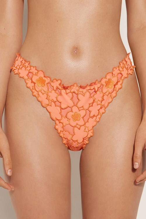 Tezenis Flower Macramè Brazilian Bikini Bottoms Pomarańczowe Pomarańczowe | 3250-ZEKMY