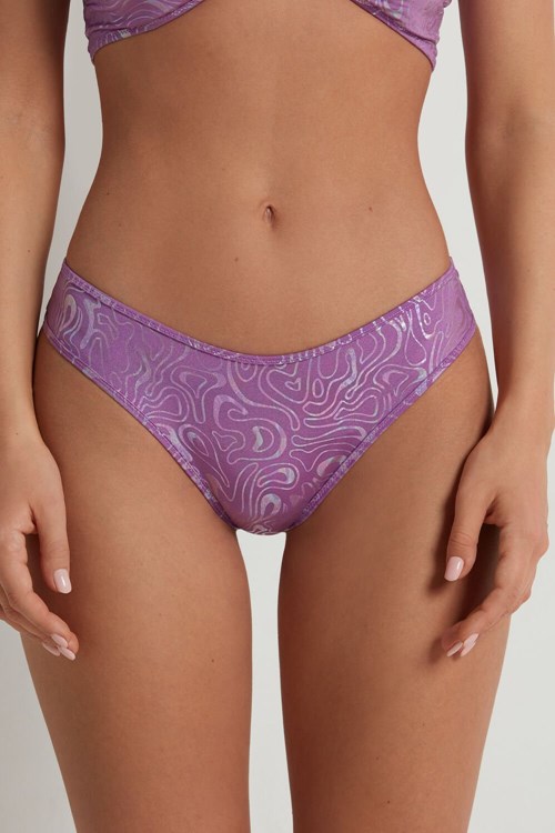 Tezenis Fluid Violet High-Cut String Brazilian Panties Violet Fluid Print 266v | 0469-KPORE