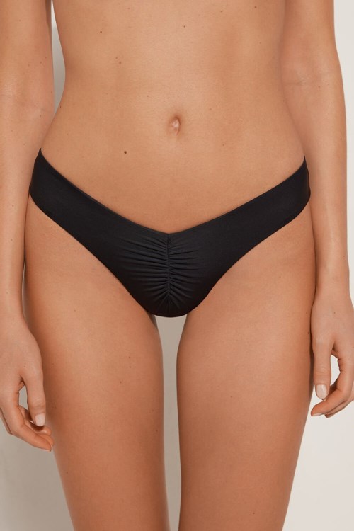 Tezenis Gathered Recycled Microfiber High Cut Bikini Bottom Czarne Czarne | 1730-NUTZP