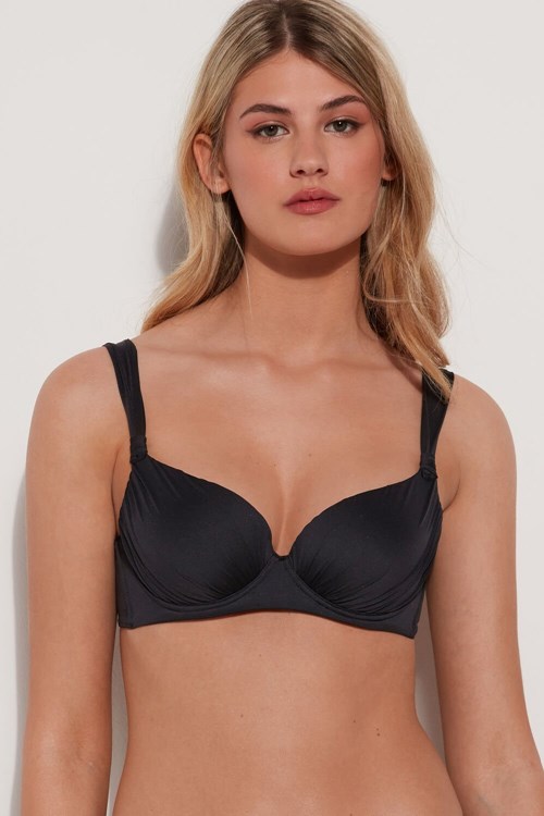 Tezenis Gathered Recycled Watowany Balconette Bikini Top Czarne Czarne | 3069-NGDZY