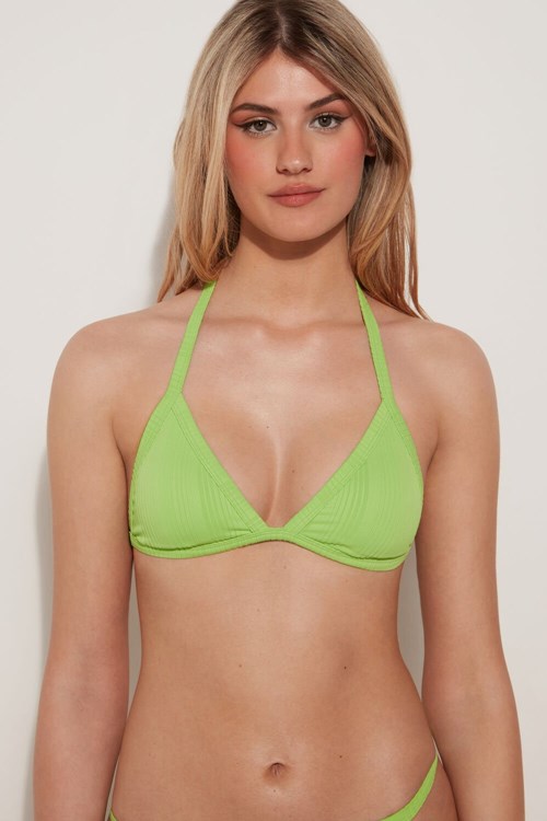 Tezenis Green Żebrowany Recycled Microfiber Triangle Bikini Top Zielone Zielone | 1648-TSEDV