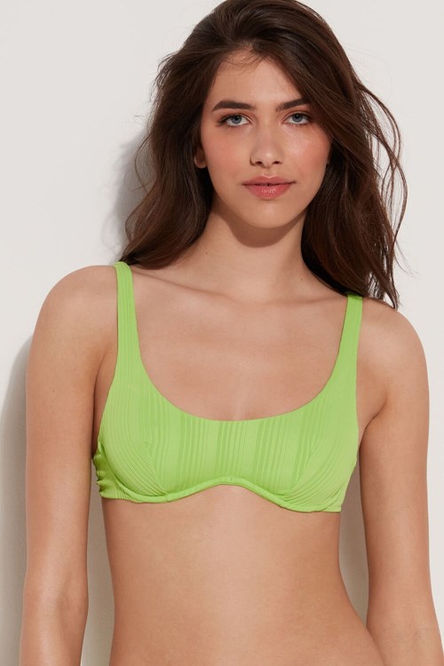 Tezenis Green Żebrowany Recycled Microfiber Balconette Bikini Top Zielone Zielone | 8942-ZYRIL