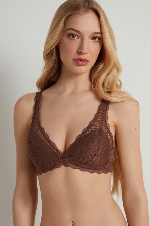 Tezenis Havana Recycled Koronkowe Triangle Bra Brązowe Brązowe | 1298-FGIXY