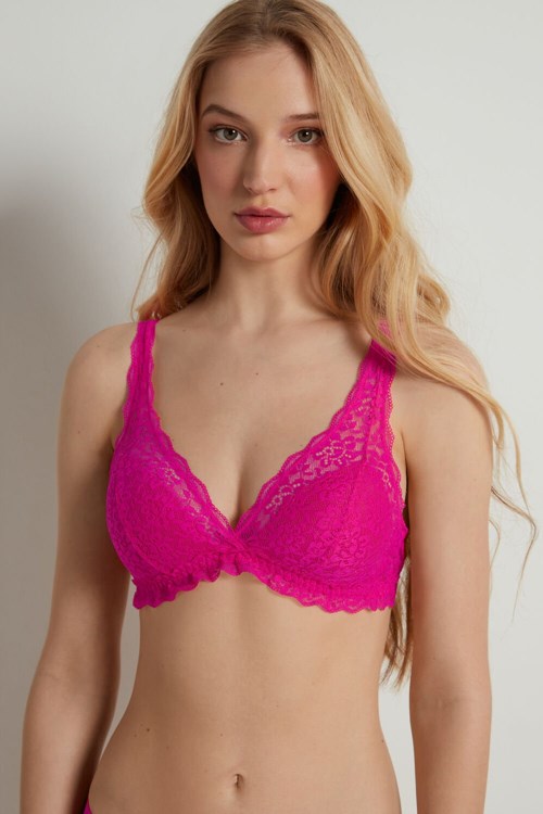 Tezenis Havana Recycled Koronkowe Triangle Bra Różowe Fuksja | 3195-EYUIA