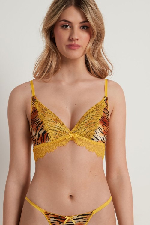 Tezenis Havana Savage Koronkowe Triangle Bra Żółte | 6729-JYBGL