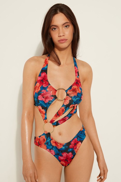 Tezenis Hawaiian Sunset One-Piece Swimsuit Niebieskie Kwiaty | 7634-QDVNR