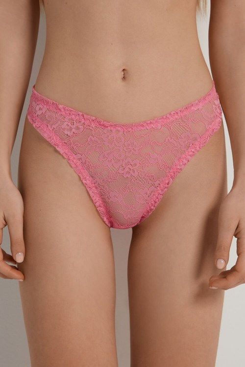 Tezenis High-Cut Gathered Koronkowe Brazilian Panties Różowe Różowe | 4728-WBGFP