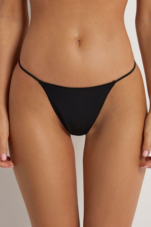 Tezenis High-Cut Microfiber Brazilian String Panties Czarne Czarne | 5910-WHDKR