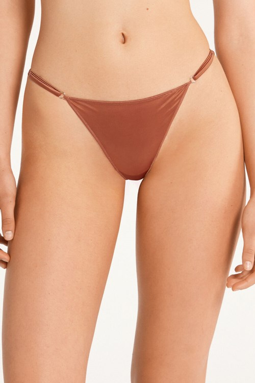 Tezenis High-Cut Stringi with Adjustable Sides Brązowe Brązowe | 3958-VTKCS