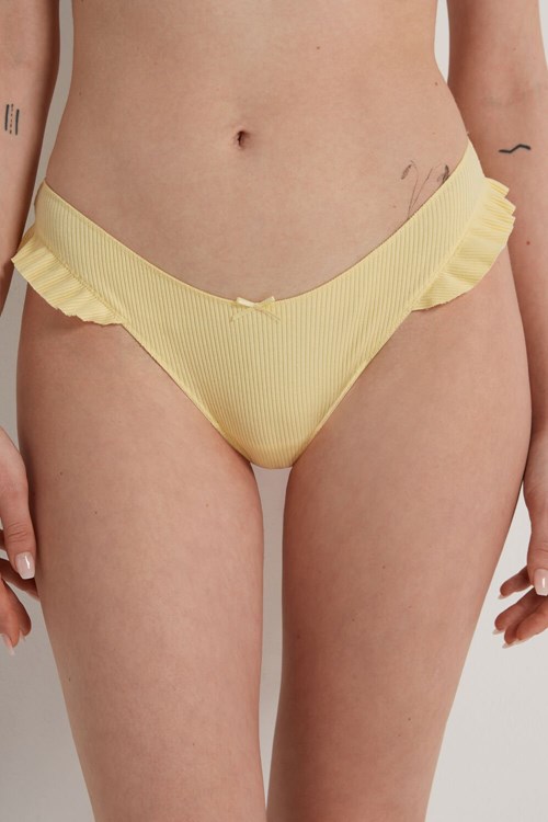 Tezenis High-Cut Żebrowany Bawełniane Brazilian Panties with Ruffles Żółte Żółte | 9214-LYCUS