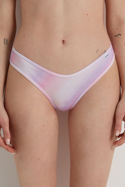 Tezenis High-Cut Żebrowany Brazilian Panties with Logo Kolorowe Różowe | 9514-IDMQX