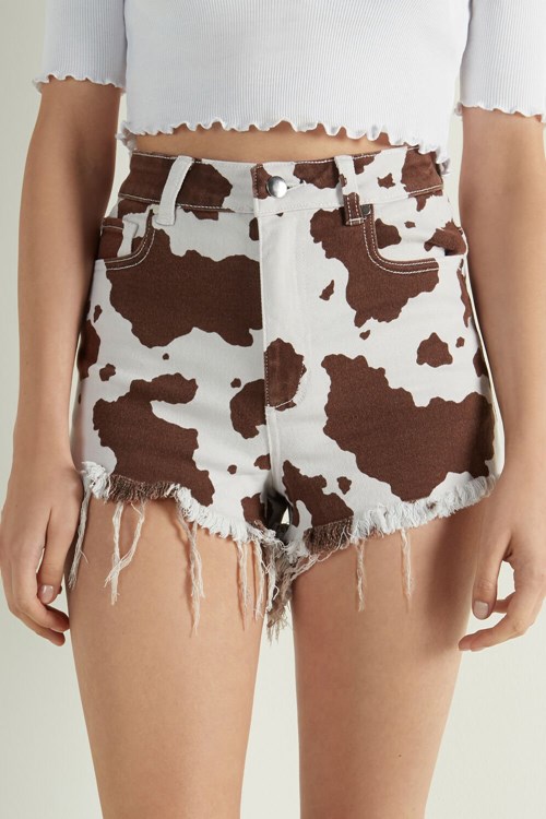 Tezenis High Rise Frayed Denim Shorts Animal Animal Print 831u | 5847-OVLIS