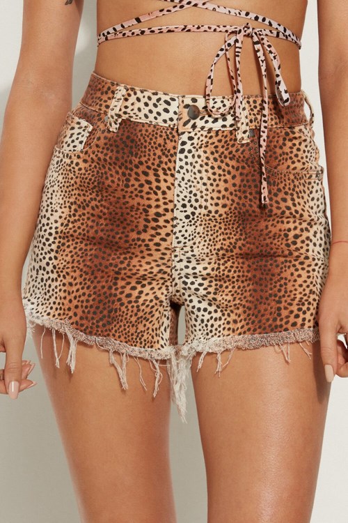 Tezenis High Rise Frayed Denim Shorts Animal Vintage Animal Print 614v | 7341-XYCSW