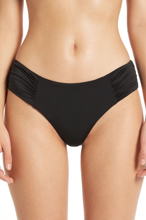 Tezenis High-Waisted Bikini Briefs in Plain Hues with Side Shirring Czarne Czarne | 3962-CSVHW