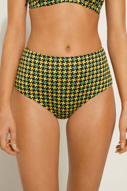 Tezenis High-Waisted Houndstooth Bikini Bottoms Czarne | 0736-RFPNK