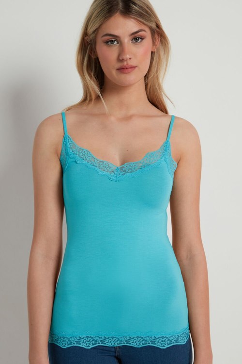 Tezenis Koronkowe Insert Tank Top Niebieskie Turkusowe | 9420-QMDXK