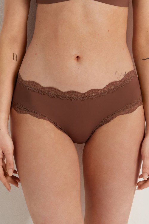 Tezenis Koronkowe and Microfiber Cheeky Hipster Brązowe Brązowe | 4812-RAZQJ