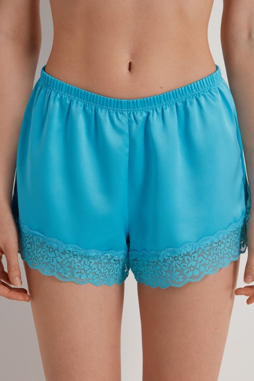 Tezenis Koronkowe and Satin Shorts Głęboka Niebieskie Niebieskie | 2031-GUDFZ